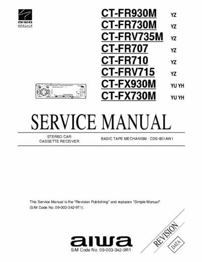 AIWA CT-FR707 car audio (26 pag) - mech. CDS-801AW1 - mod. FR710, FRV715, FX730M, FX930M, FRV735M, FR730M, FR930M.